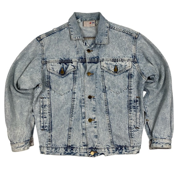 Vintage 90s French Navy Distressed Acid Wash Denim Jean Trucker Jacket - Picture 1 of 16